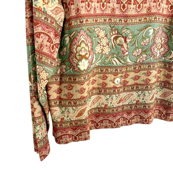 Coldwater Creek Sz Large Tapestry Jacket Red Green Long Sleeve Blouse Shirt Top - Picture 5 of 7